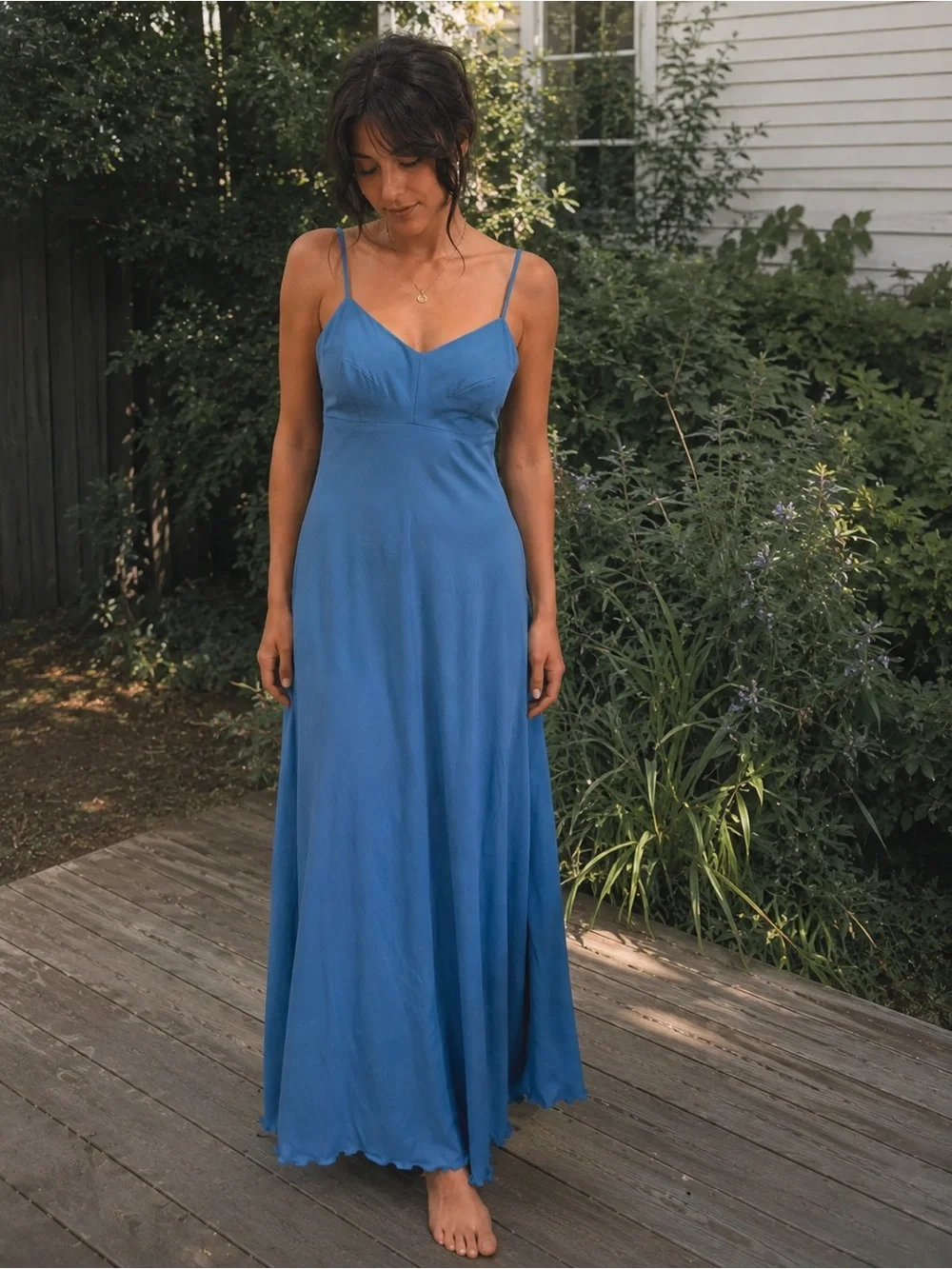 Vintage Blue Maxi Slip Dress |Prairie Romance | Coastal | Fit Modern Small - Picture 1 of 15